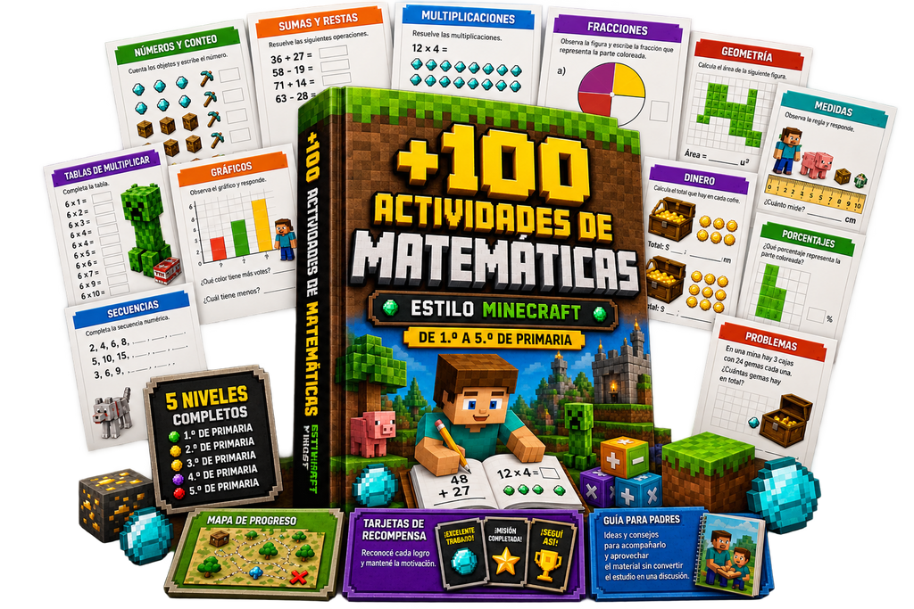 +100 Actividades de Matemáticas Estilo Minecraft | 1.º a 5.º de Primaria