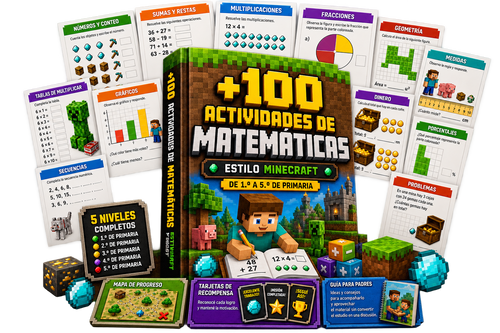+100 Actividades de Matemáticas Estilo Minecraft | 1.º a 5.º de Primaria